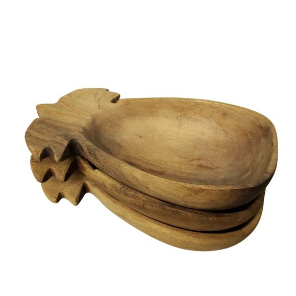 3 Vintage Hawaiian Monkey Pod Wooden Pineapple Bowls Handcrafted Trinket Decor - Picture 2 of 9